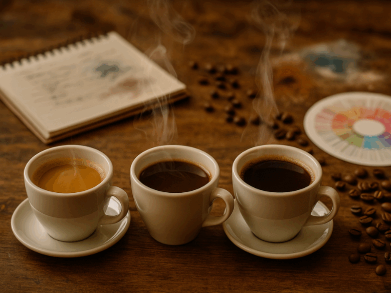 sabores do café especial sendo degustados