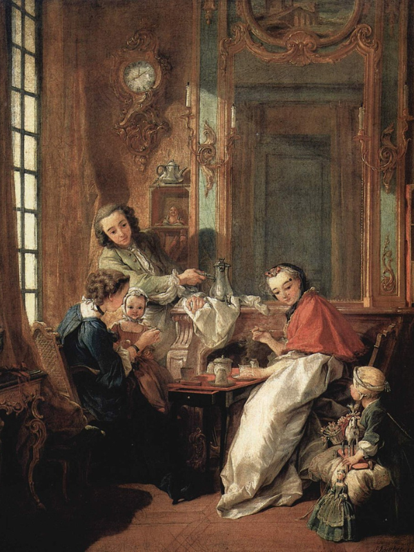 Uma obra de François Boucher retratando os rituais de café 