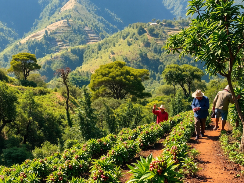 Colheita manual de café em países emergentes produtores de novas origens de café especial
